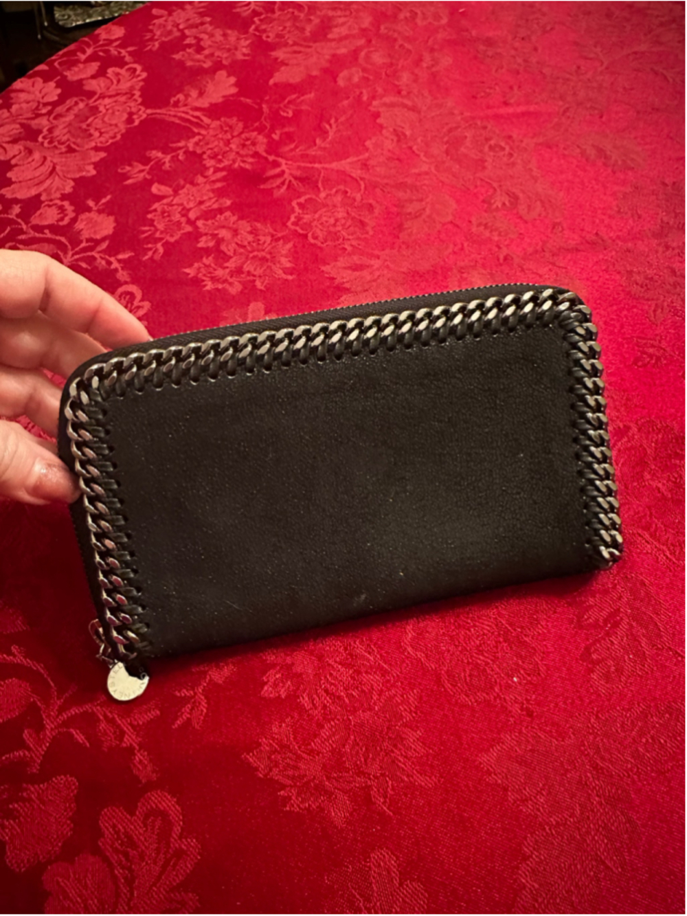 Stella McCartney Black Vegan Leather Falabella Zip Around Wallet